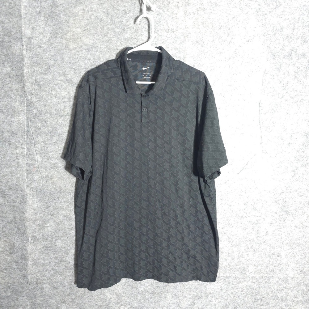 Nike Golf Dri-FIT Mens XXL Black Houndstooth Jacquard Polo DA2974-010 Short
